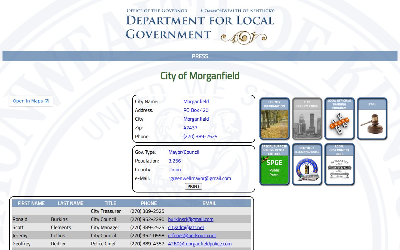 Morganfield officials source for Union County police record contacts