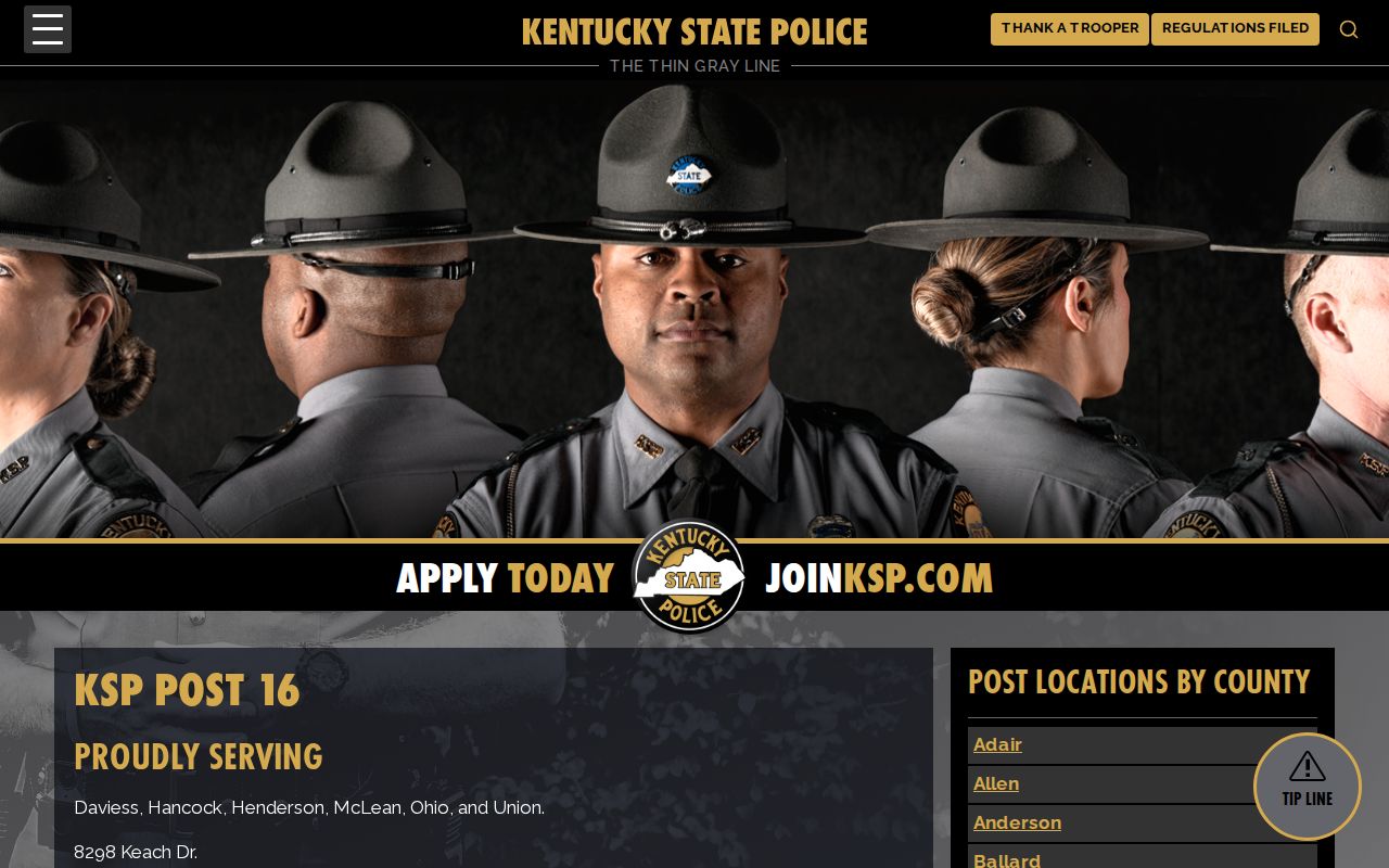 Kentucky State Police Post 16 official page serving Union County arrest records