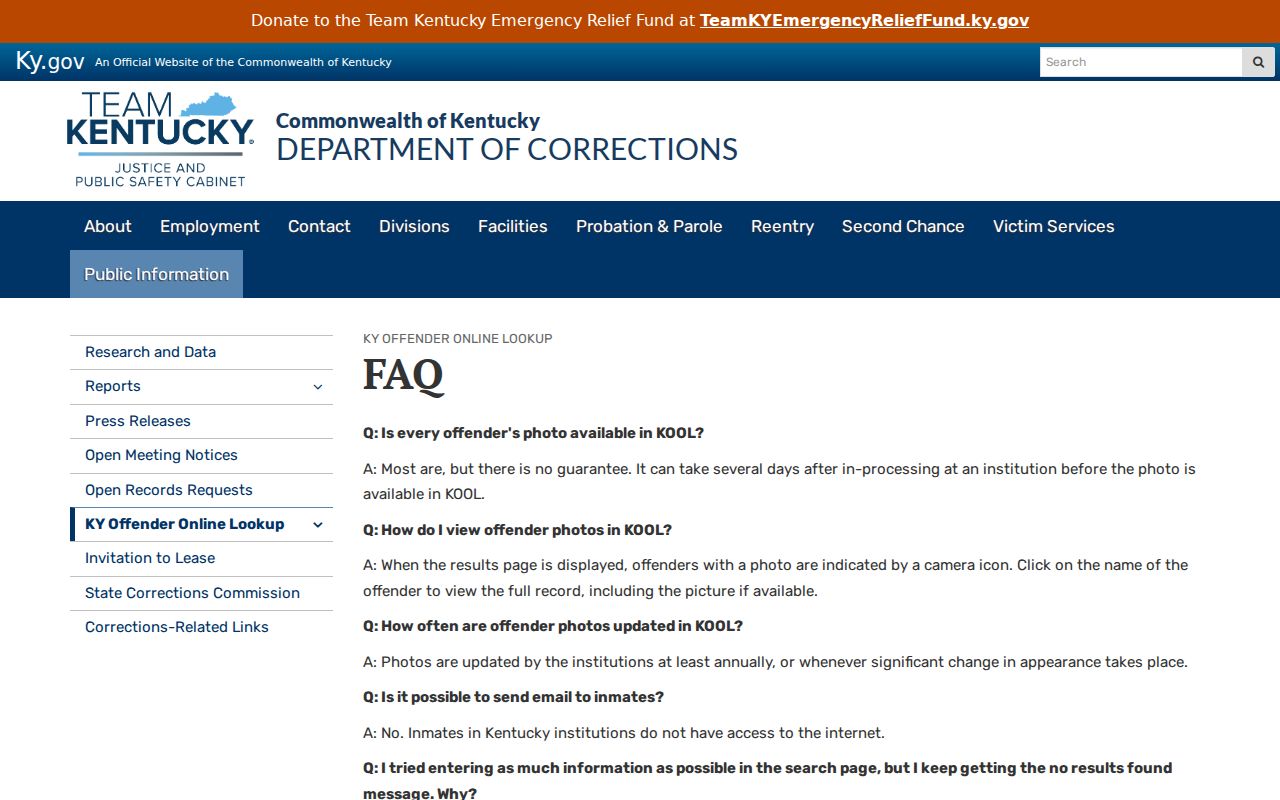 Kentucky Online Offender Lookup guidance used after a Union County arrest reaches KDOC
