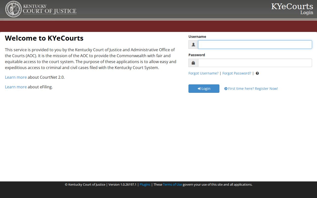 Kentucky public CourtNet gateway for a Union County court case lookup