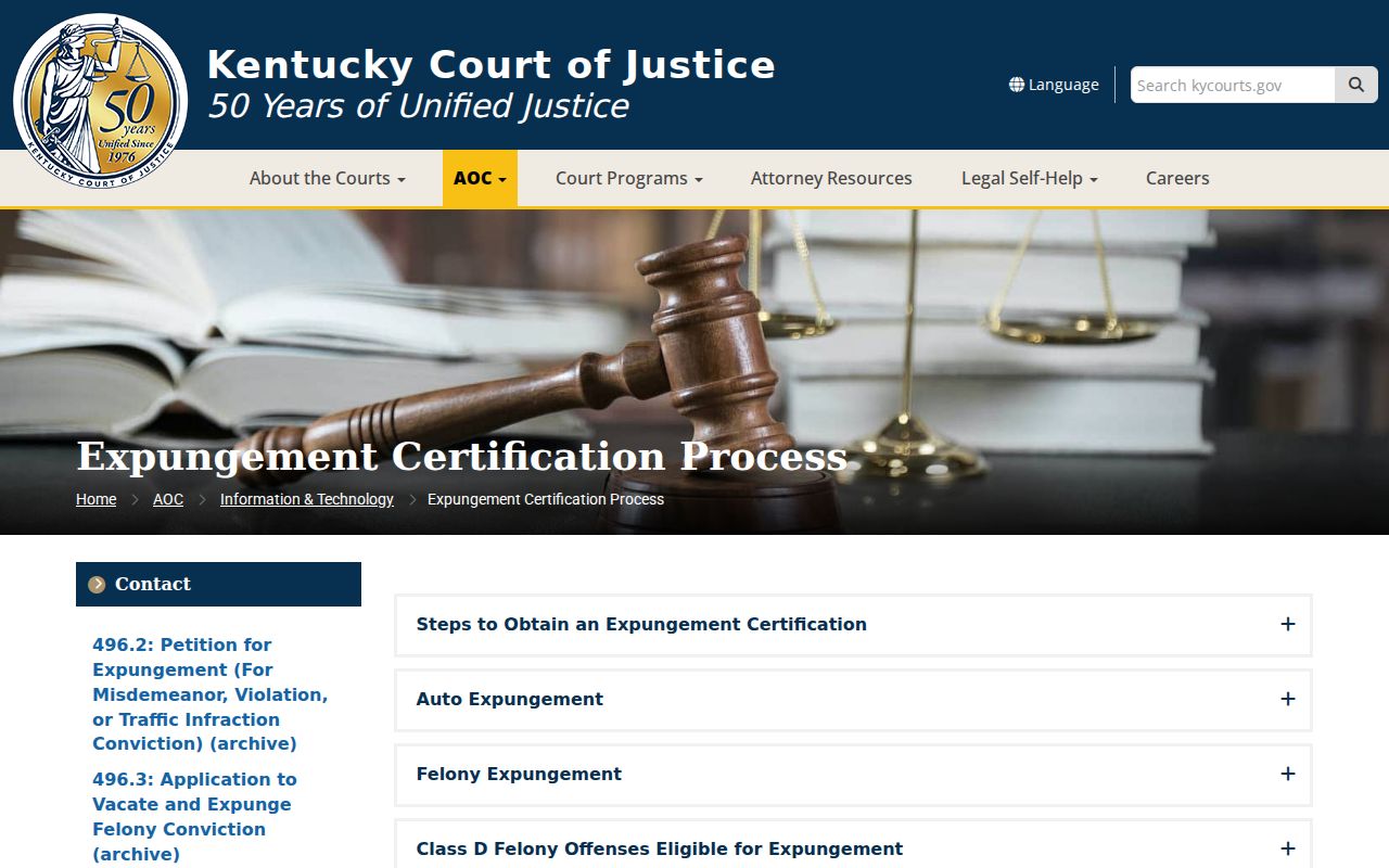 Kentucky Court of Justice expungement process for Union County court records