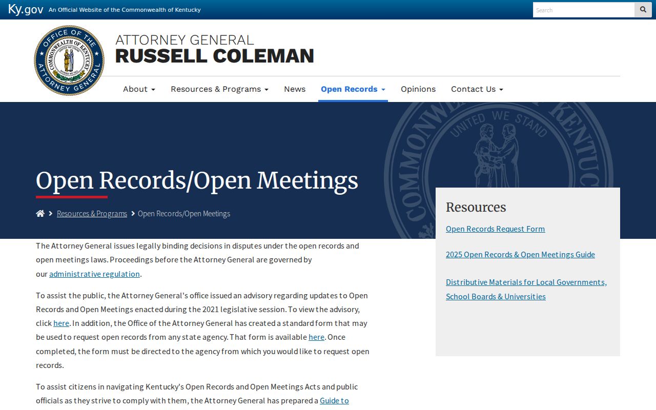 Union County criminal record request guidance from Kentucky Attorney General
