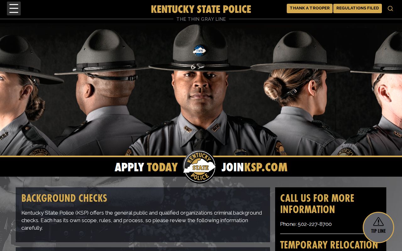 Union County criminal history options from Kentucky State Police