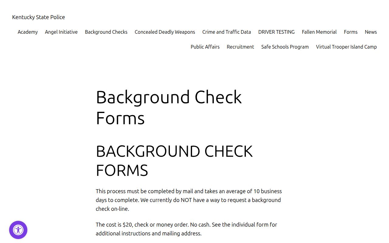 Union County criminal record review forms from Kentucky State Police