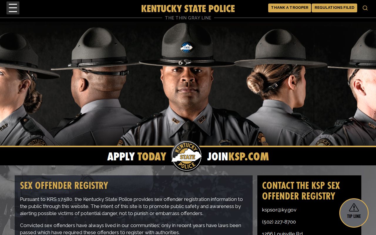 Kentucky State Police guidance for Union County sex offender registry searches