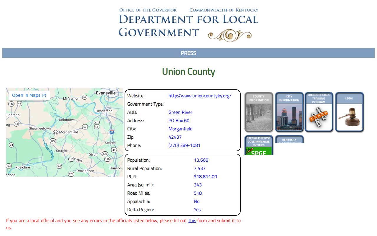 Kentucky state profile for Uniontown Union County criminal records